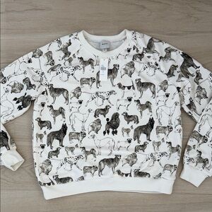 Maeve Dog Print Crewneck Sweatshirt - White with Black/Grey Dogs